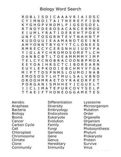 Biology Word Search Answers