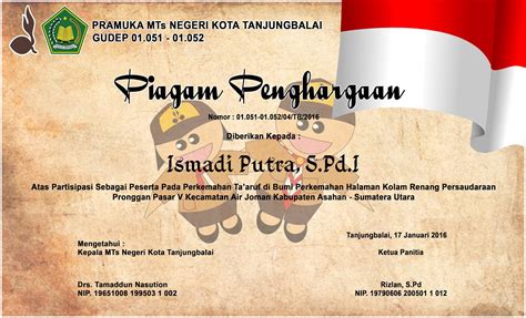 Keputusan kwartir nasional gerakan pramuka nomor 201 tahun 2011 tentang sistem pendidikan dan pelatihan gerakan pramuka CD Desain Sertifikat Format PSD | PUTRA MEDIA