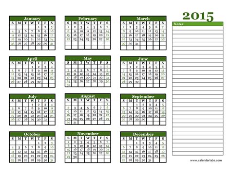 2015 Yearly Calendar Free Printable Templates