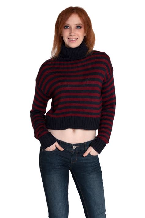 Striped Crop Turtleneck Sweater