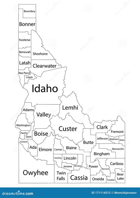 Idaho Counties Vector Map Royalty Free Stock Photography