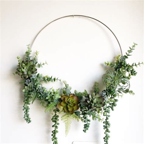 14 Succulent Wreath Modern Hoop Wreath With Faux Etsy Farmhouse