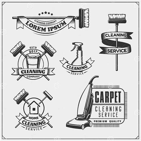 Set Of Cleaning Service Emblems Badges Labels And Design Elements