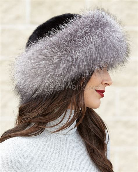 Raylene Silver Fox Fur Roller Hat With Mink Top