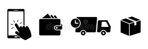Click And Collect Order Vector Icons Set Online Order Delivery Truck