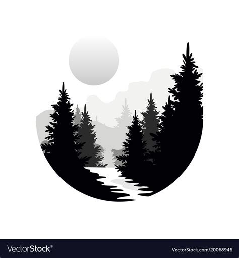 Beautiful Nature Landscape With Silhouettes Vector Image