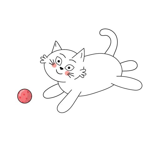 Premium Vector Cute White Cat Playing With A Ball Vector Illustration