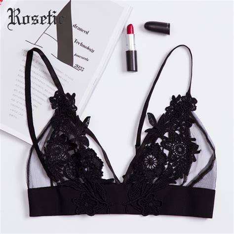 Rosetic Gothic Sexy Bras Women Black New Summer Patchwork Lace Underwear Flowers Push Up