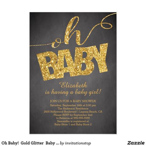 Oh Baby Gold Glitter Baby Shower Invitation In 2020 With