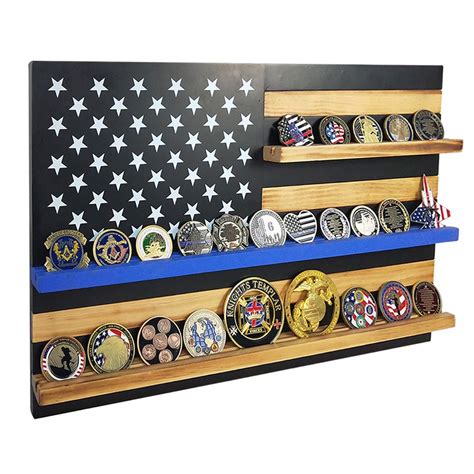 Asmileindeep Thin Blue Line American Flag Challenge Coin Display Wall