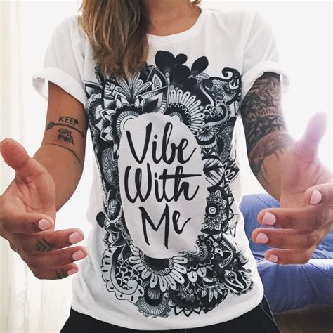 European T Shirt Summer Women Vibe With Me Print Punk Rock Fashion Graphic Tees Women