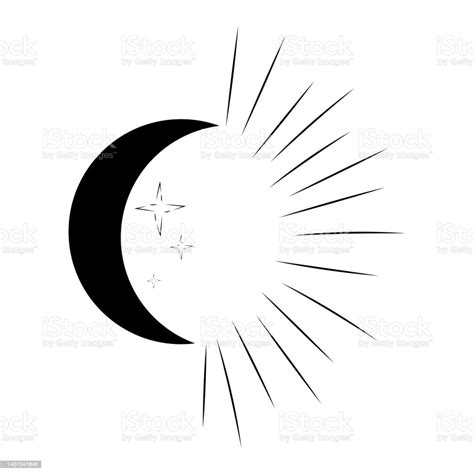 Black And White Moon With Stars On White Background Sketch Of Moon With