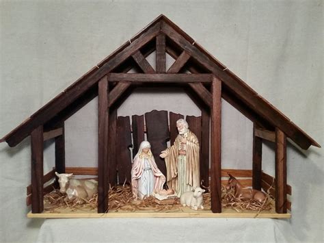Wood Nativity Stable Creche Long Etsy In 2020 Nativity Stable