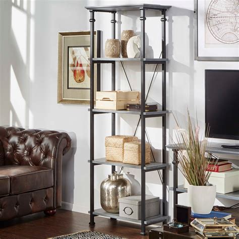 Modern Rustic Bookcase Tall Narrow Vintage Industrial 4 Tier Pine Wood