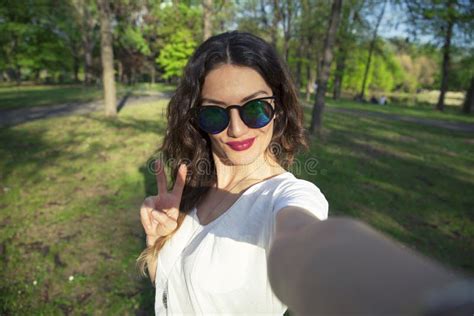 Attractive Beautiful Young Woman Taking Selfie Stock Image Image Of