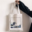 Canvas Tote Bag Hokusai Wave Japanese Print Shopping Bag | Etsy