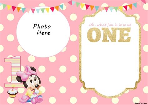 A Minnie Mouse Birthday Card With The Number One On It