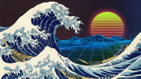Download 3840x2160 Wallpaper Retro Art Tide Sea Waves Moon 4k Uhd