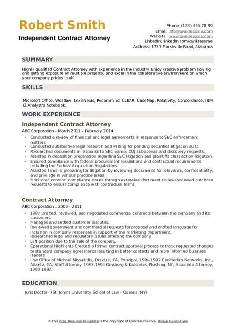 contract attorney resume samples qwikresume