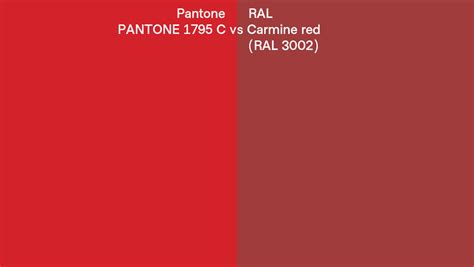 Pantone 1795 C Vs Ral Carmine Red Ral 3002 Side By Side Comparison