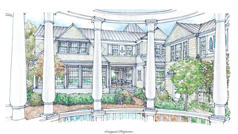 Seaside Residence Courtyard Perspective Drawing Curtis And Windham Inc