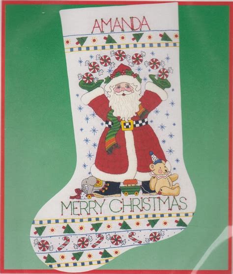 Peppermint Santa Crewel Christmas Stocking Kit Engelbreit Dimensions