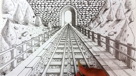 Drawing In One Point Perspective Railway Timelapse Youtube