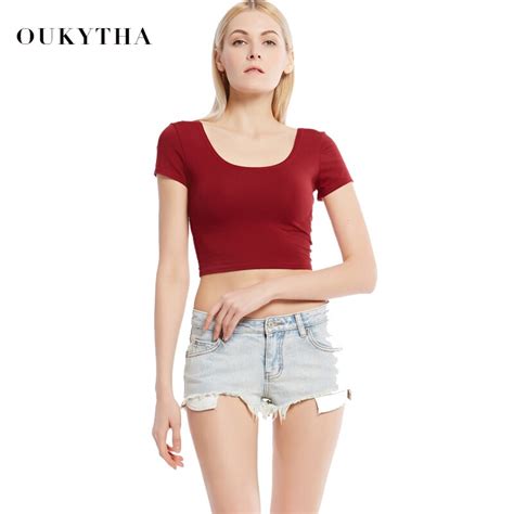 Oukytha 2017 Summer Casual Sexy Close Fitting O Neck Short Sleeved Slim Tight 4 Plain Colours