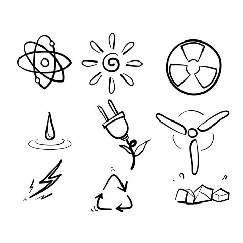Hand Drawn Doodle Power And Energy Line Icons Illustration Vector