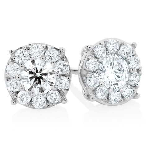 Halo Stud Earrings With Carat Tw Of Diamonds In Kt White Gold