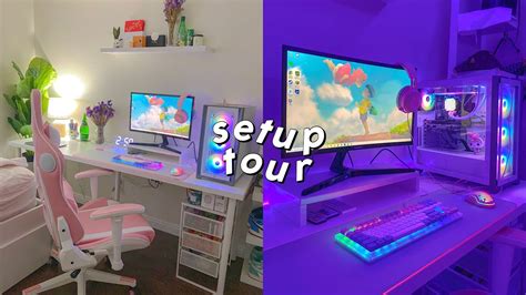 Aesthetic Pink And White Gaming Setup Tour Youtube