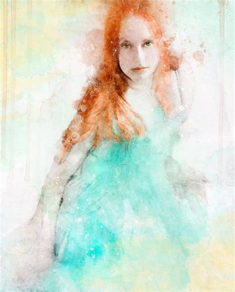 digital watercolor redhead sensual portrait stock image image of digitally face 235755033