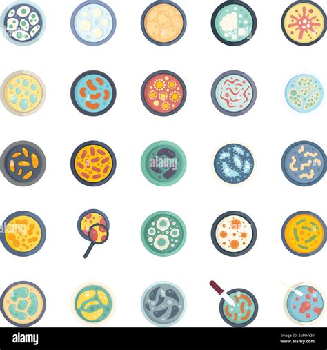 Petri Dish Icons Set Flat Vector Bacteria Experiment Dish Culture