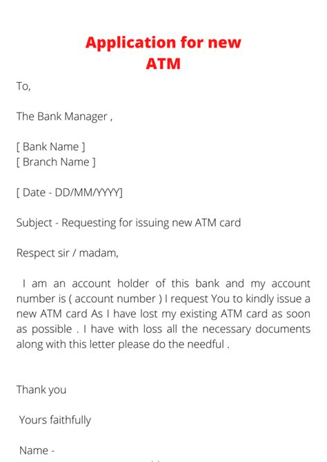 Application For New Atm Card In English New Atm Card Request Letter