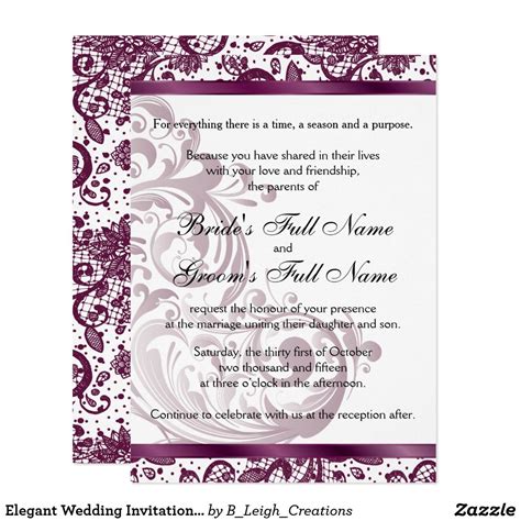 Elegant Wedding Invitation Purple 5x7 Elegant Wedding