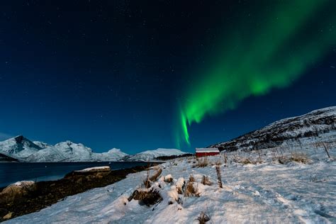 Aurora Borealis Northern Lights Snow Winter Mountains Stars Wallpaper