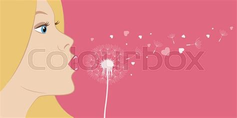 Girl Blows Dandelion Make A Wish Stock Vector Colourbox
