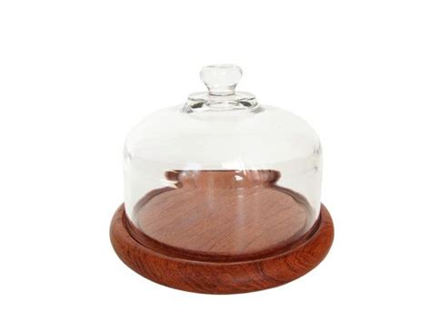 Vintage Covered Cheese Dome Teak Base Glass Lid Wooden Cheese Etsy