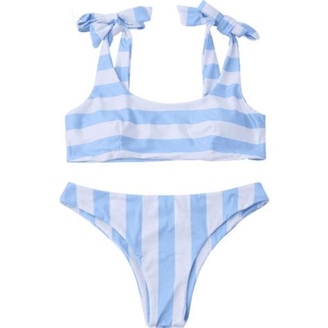 Self Tied Striped Bikini Set 15 Liked On Polyvore Featuring Swimwear