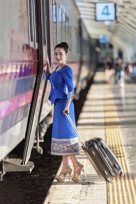 Traveler Girl Walking And Waits Train On Railway Platform Photograph By Sasin Tipchai Pixels