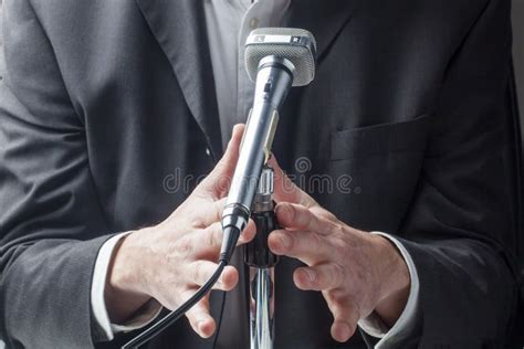 Businessman Or Politician Speaking Up On Microphone Stock Photo Image