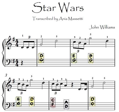 For beginning piano, it makes a rambunctious, easy duet! Star Wars - John Williams - FOR LITTLE CHILDREN - easy piano sheet music with letters - - Ania ...