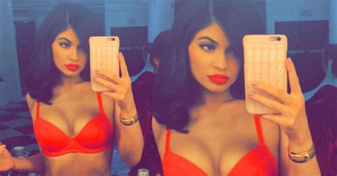 kylie jenner looks jaw dropping as she poses in just a red bra and knickers mirror online
