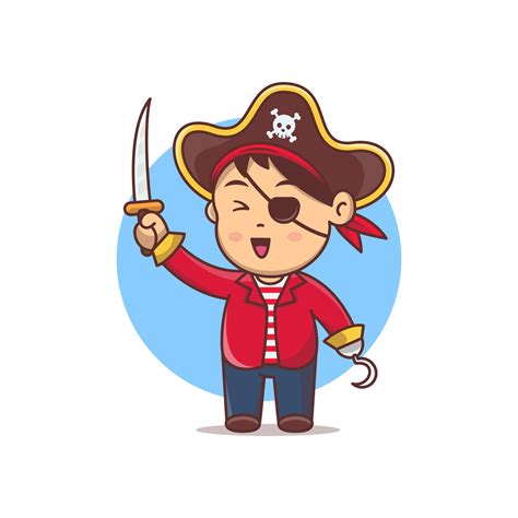 Cute Cartoon Pirate Holding Sword Vector Illustration Little Kid