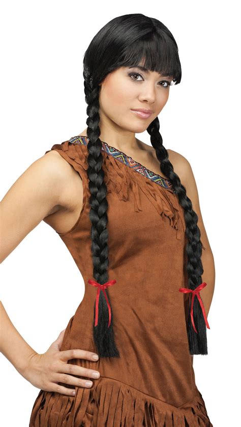 Long Brown Braids Native American Indian Princess Sexy Pigtails Womens