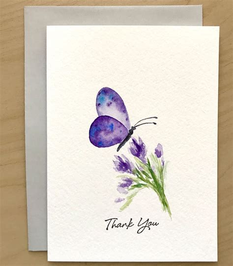 Butterfly Thank You Card Original Watercolor Cards Hand Painted Card