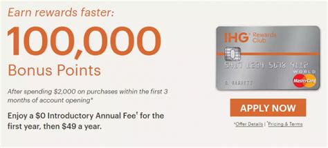 The chase ihg premier card earns 10x points at ihg properties and offers a free night annually. Chase IHG Rewards Club Select Credit Card 100,000 Points Deal + 5,000 Bonus Points When Adding ...