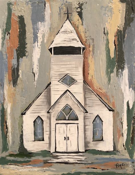 Little White Church Acrylic Painting By Pam Castleberry Canvas Painting