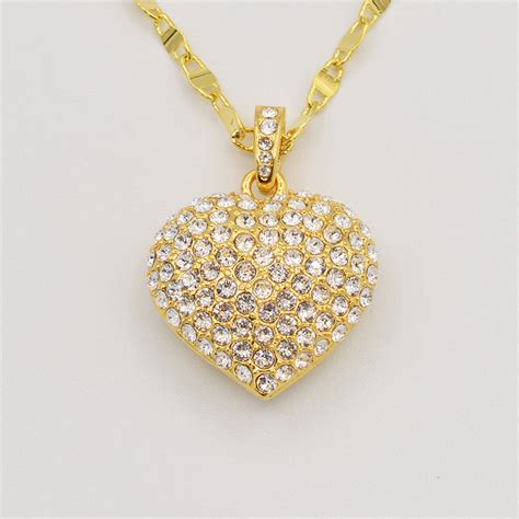 Swarovski Clear Crystal Pave Puffed Heart Pendant Gold Plated
