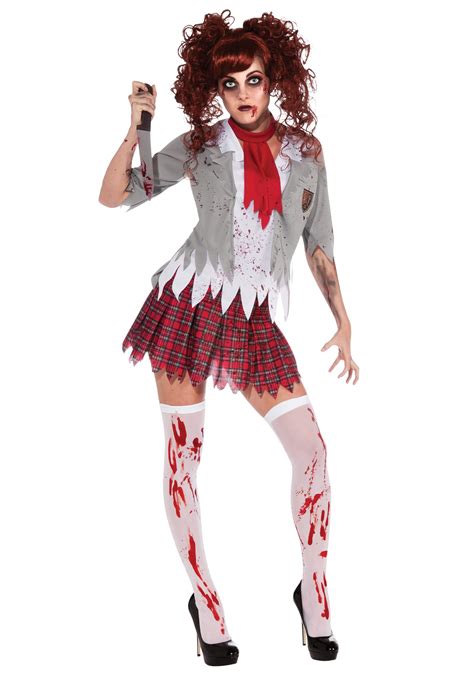 Womens Zombie Student Freaky Schoolgirl Halloween Horror Fancy Dress Uk